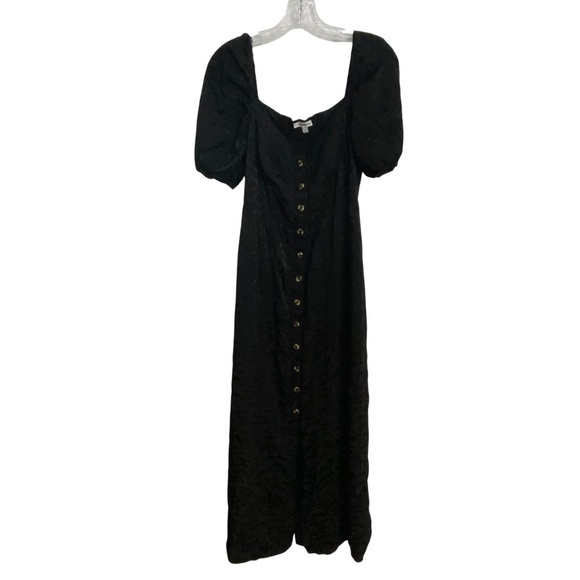 Good American Black Maxi Dress Puff Sleeve Button Up Silky Smocking Size Large 3 - Picture 11 of 12